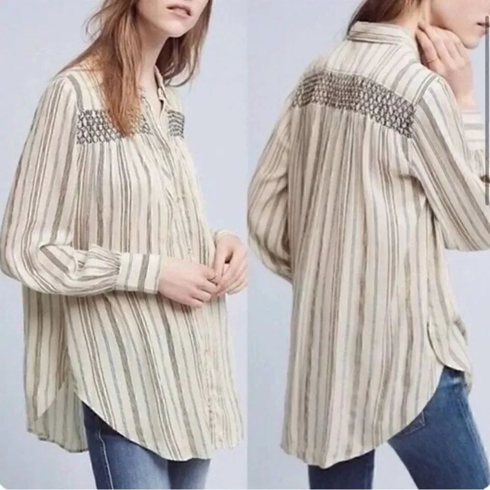 Anthropologie Floreat Norfolk Striped Embroidered Blouse